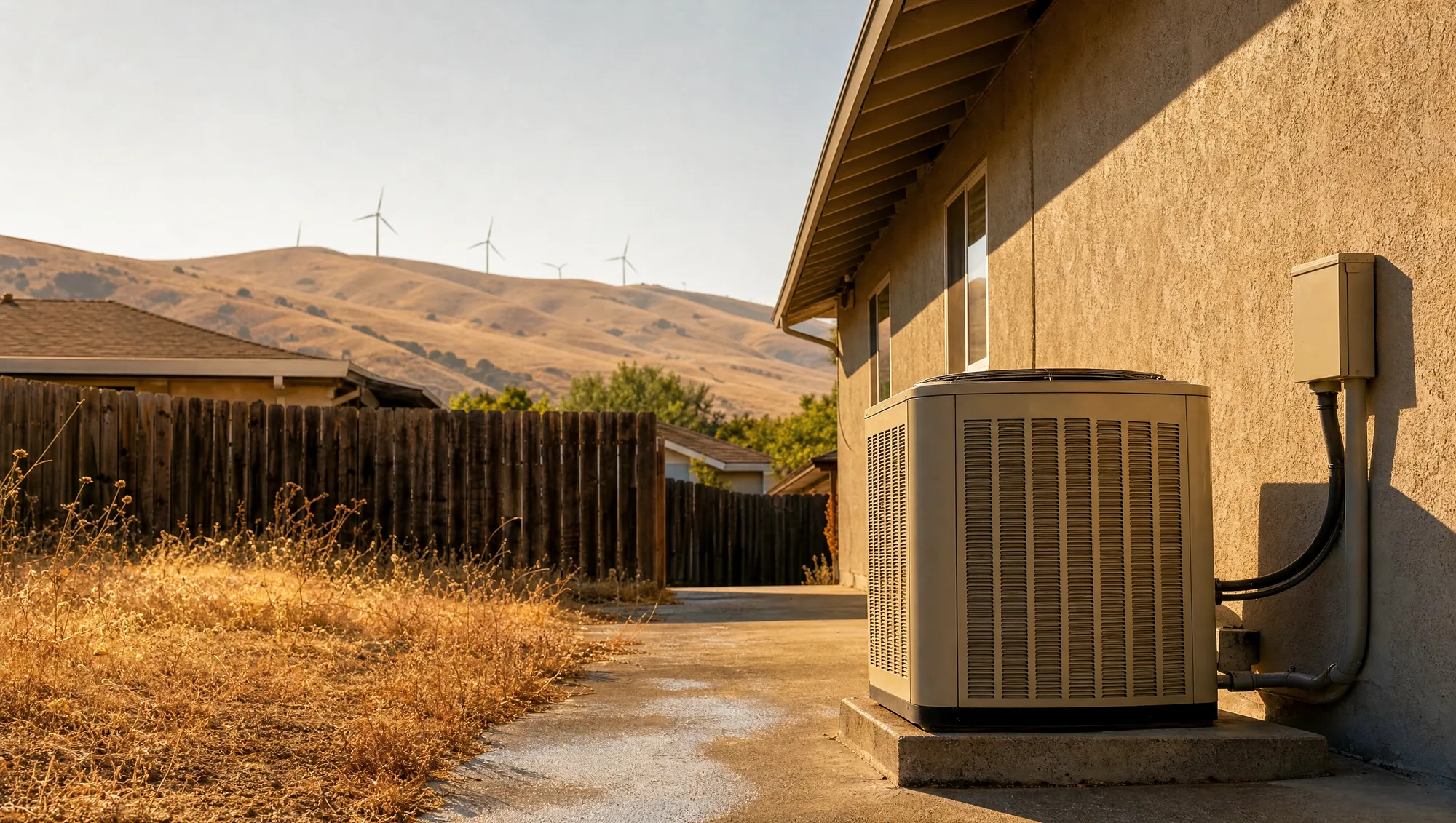 A Tri-Valley home's AC condenser in summer heat